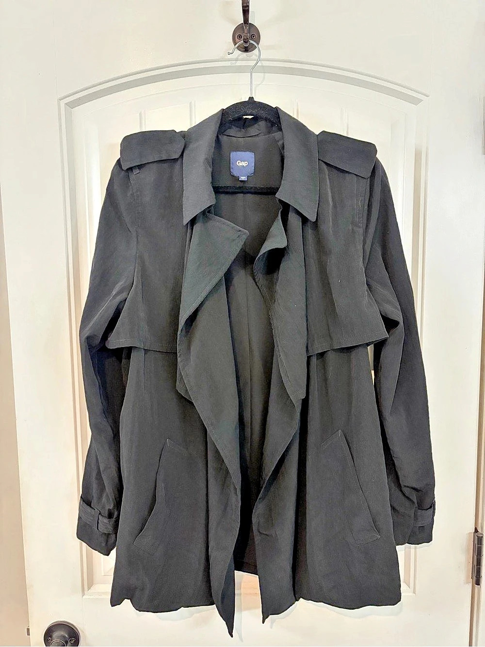 Gap Draped Trench Coat in Black Size Large Like New